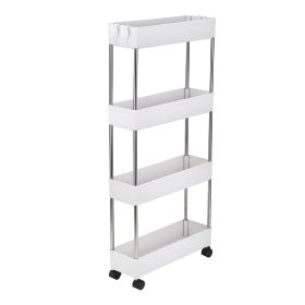 4 Tier Slim Storage Cart Mobile Shelving Unit Organizer Slide Out Storage Rolling Utility Cart Tower Rack for Kitchen Bathroom Laundry Narrow Pla