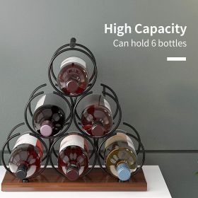 Mecor Countertop Wine Rack for 6 Bottles, Wood & Metal Tabletop Bottle Holder , 3-Tier Rustic Wine Organizer, Classic Design, Sturdy Handle