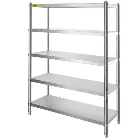 VEVOR Stainless Steel Shelves 47.5x18 Inch 5 Tier Adjustable Shelf Storage Unit Stainless Steel Rack Shelving Heavy Duty Shelving for Kitchen Com