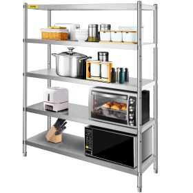 VEVOR Stainless Steel Shelving 60x18.5 Inch 5 Tier Adjustable Shelf Storage Unit Stainless Steel Heavy Duty Shelving for Kitchen Commercial Offic