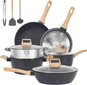 12 Piece Pots & Pantry Set, Nonstick Cookware Set, Induction Oven Nonstick Granite Cooking Set Including Frying Pan, Pan, Steamer, Silicone Spatu