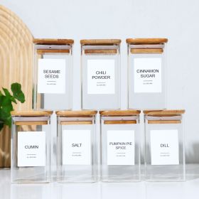 High Borosilicate Glass Spice Jar with Label and Bamboo Lid (24 x 8 Ounces), Spice Container with 72 Printed Labels and 20 Handwritten Labels