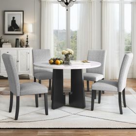 5-Piece Round Dining Table set, 43-Inch Modern Dining Table and 4 Upholstered Chairs for Dining Room, Kitchen Room, Living Room, Easy Assembly