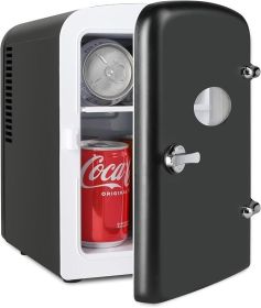 4L Portable Mini Fridge Warmer and Cooler Six 12oz Cans Compact Refrigerator, 100% Freon-Free & Eco Friendly, 4 L, Black