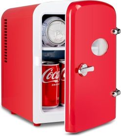 4L Portable Mini Fridge Warmer and Cooler Six 12oz Cans Compact Refrigerator, 100% Freon-Free & Eco Friendly, 4 L, Red