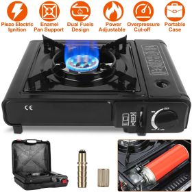 3300W Portable Camping Stove Butane Canister Dual Fuel Burner Piezo Electric Ignition Single Burner with Automatic Tank Ejection Overpressure Cut