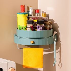 1pc; Kitchen Rotary Shelf; Multifunctional Storage Tray Wall Mount; Spice Storage Holder Dispenser; Punch Free Kitchen Caddy Organizer With Adhes (Color: Green)