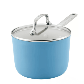 Hard Anodized 3qt Nonstick Ceramic Cookware Sauce Pan with Lid - Pistachio (Color: Blue Velvet)