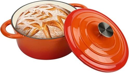 COOKWIN Enameled Cast Iron Dutch Oven with Self Basting Lid;  Enamel Coated Cookware Pot 4.5QT (Color: Orange)