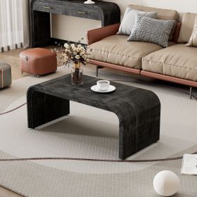 Minimalist Coffee Table with Curved Art Deco Design for Living Room or Dining Room (Material: MDF, Color: Antique Black)